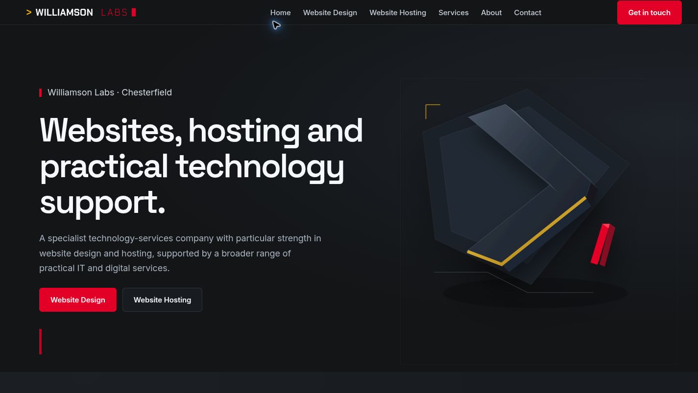 Desktop view of the Williamson Labs homepage design study